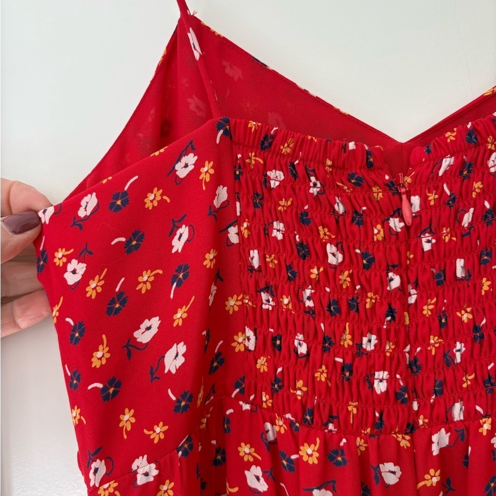 Madewell Red Floral Wide Leg Cami Jumpsuit with Pockets SZ 2 - Picture 11 of 16